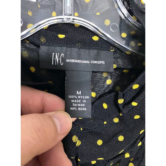 INC International Concepts Blouse Ruffles Black Yellow Polka Dots Womens M Nylon - Picture 6 of 7